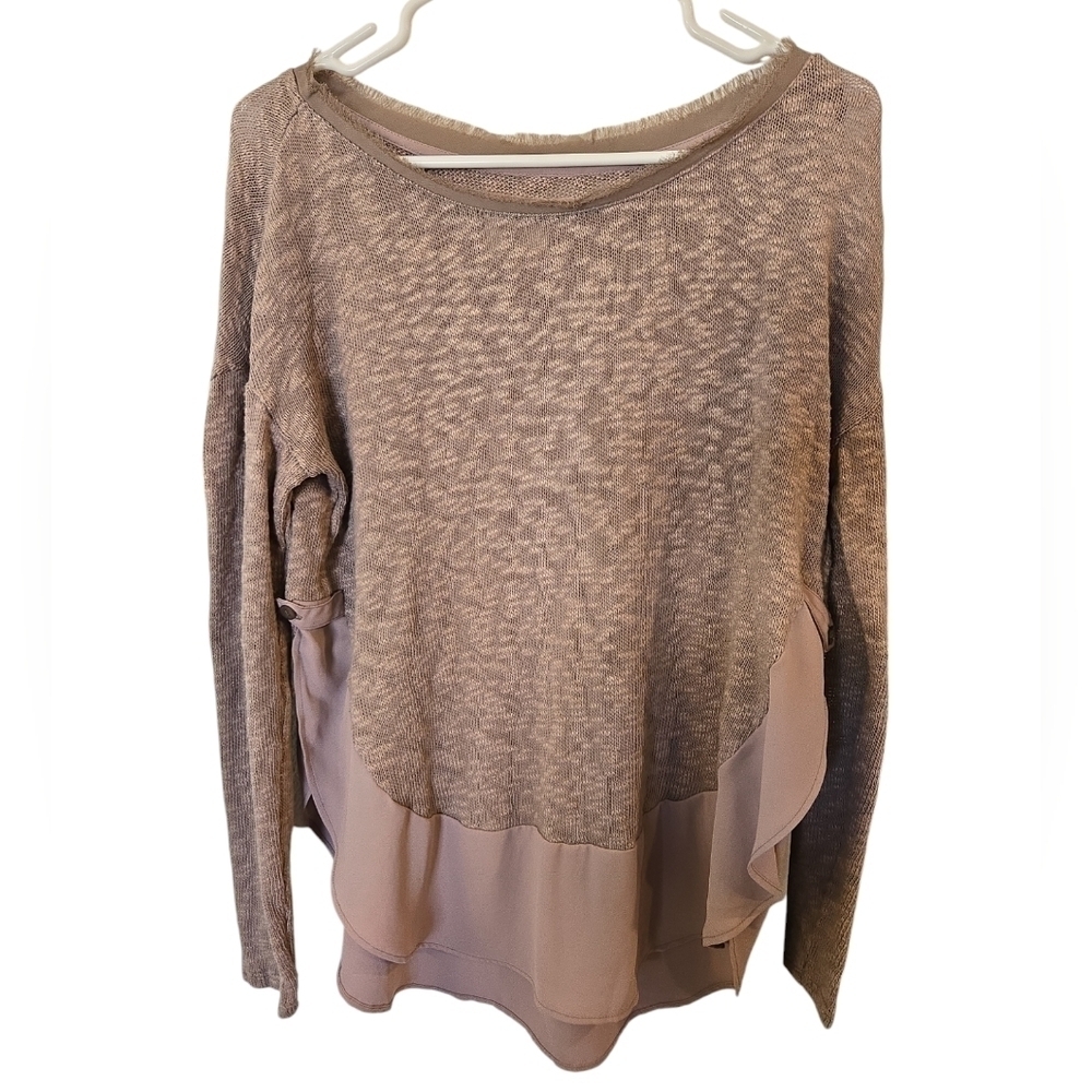 ANTHROPOLOGIE DELETTA NUBBY KNIT CHIFFON TAN/ BROWN SWEATER. SIZE SMALL.